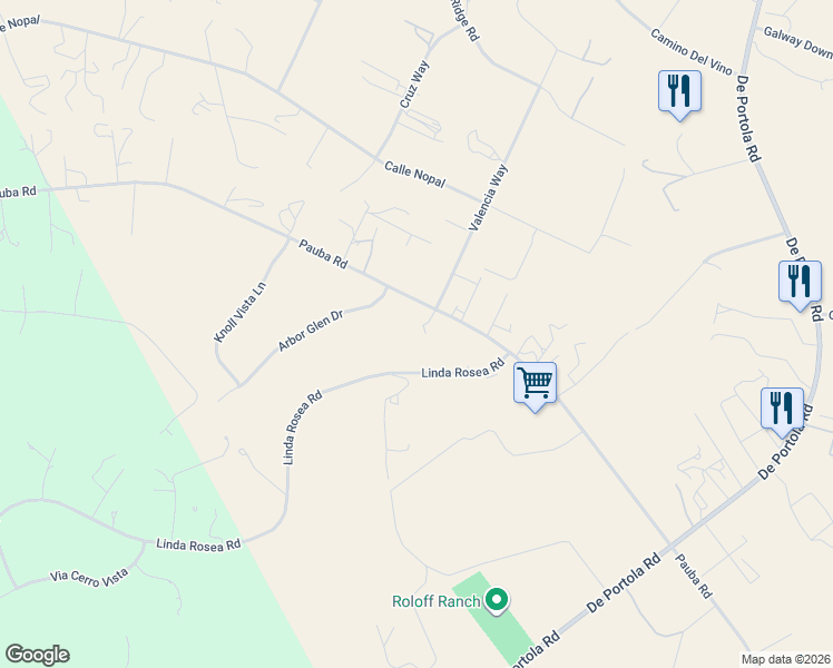 map of restaurants, bars, coffee shops, grocery stores, and more near 41783 Valencia Way in Temecula