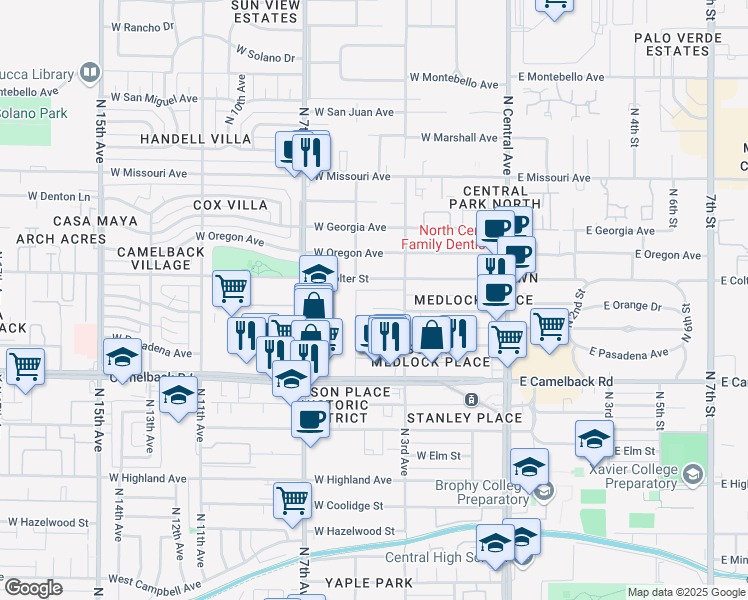 map of restaurants, bars, coffee shops, grocery stores, and more near 330 West Medlock Drive in Phoenix