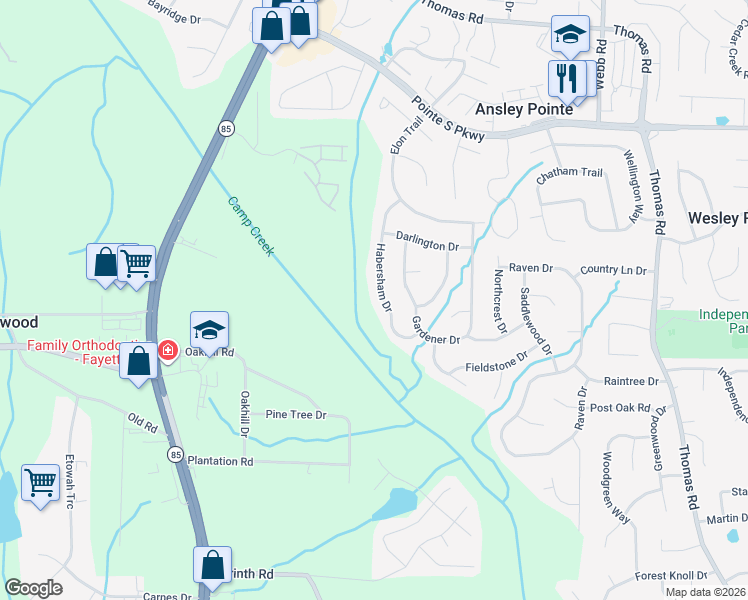 map of restaurants, bars, coffee shops, grocery stores, and more near 8929 Habersham Drive in Jonesboro