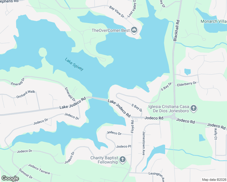map of restaurants, bars, coffee shops, grocery stores, and more near 3208 Lake Jodeco Road in Jonesboro