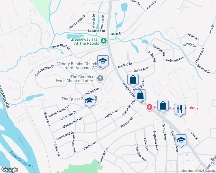 map of restaurants, bars, coffee shops, grocery stores, and more near 130 Hammond Place Circle in North Augusta