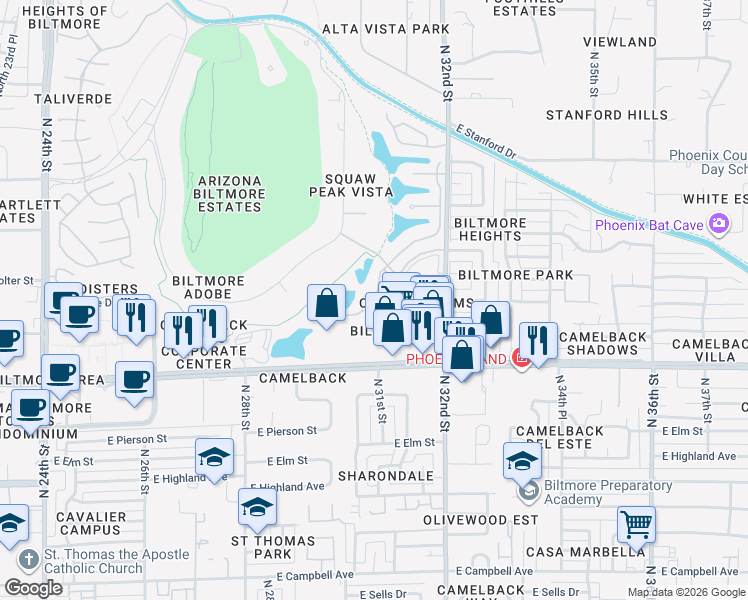 map of restaurants, bars, coffee shops, grocery stores, and more near in Phoenix