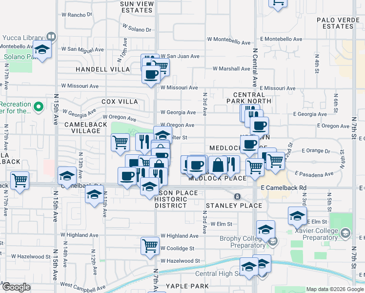map of restaurants, bars, coffee shops, grocery stores, and more near 419 West Colter Street in Phoenix