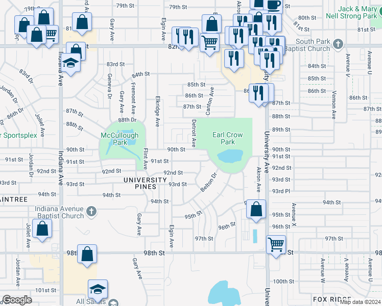 map of restaurants, bars, coffee shops, grocery stores, and more near 2903 90th Street in Lubbock