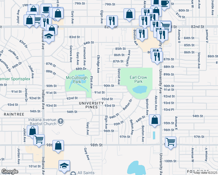 map of restaurants, bars, coffee shops, grocery stores, and more near 2917 90th Street in Lubbock