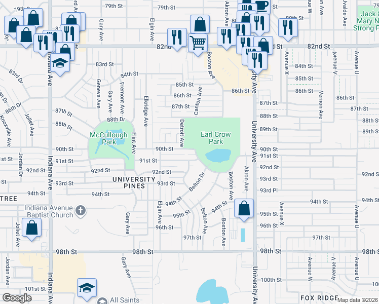 map of restaurants, bars, coffee shops, grocery stores, and more near 2801 90th Street in Lubbock