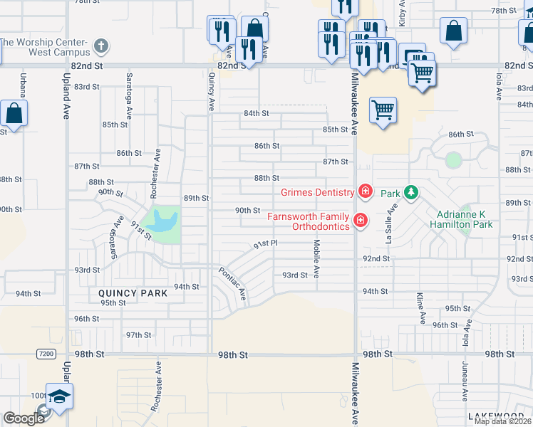 map of restaurants, bars, coffee shops, grocery stores, and more near 6705 89th Street in Lubbock