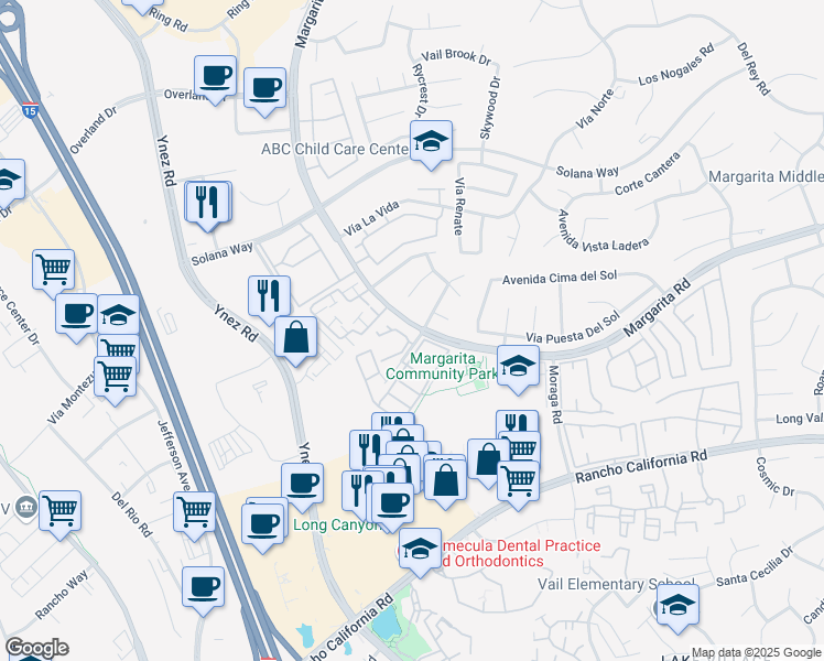 map of restaurants, bars, coffee shops, grocery stores, and more near 29596 Deal Court in Temecula