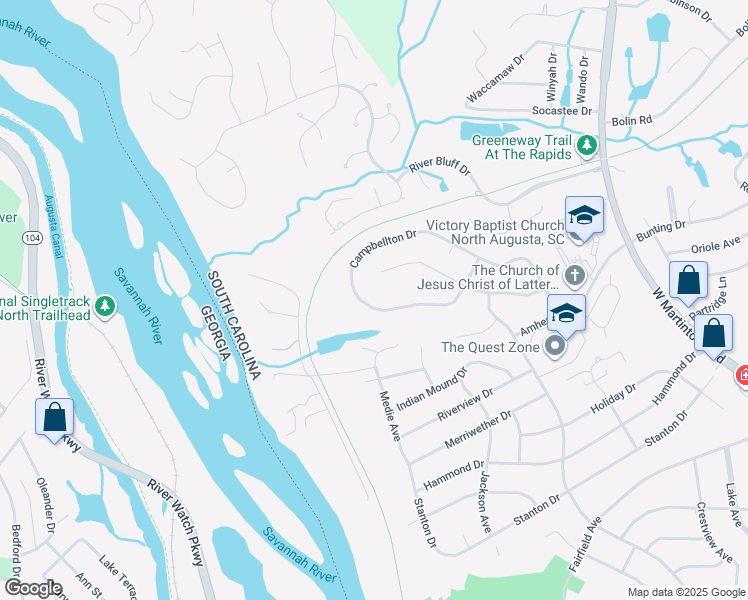 map of restaurants, bars, coffee shops, grocery stores, and more near 976 Campbellton Drive in North Augusta