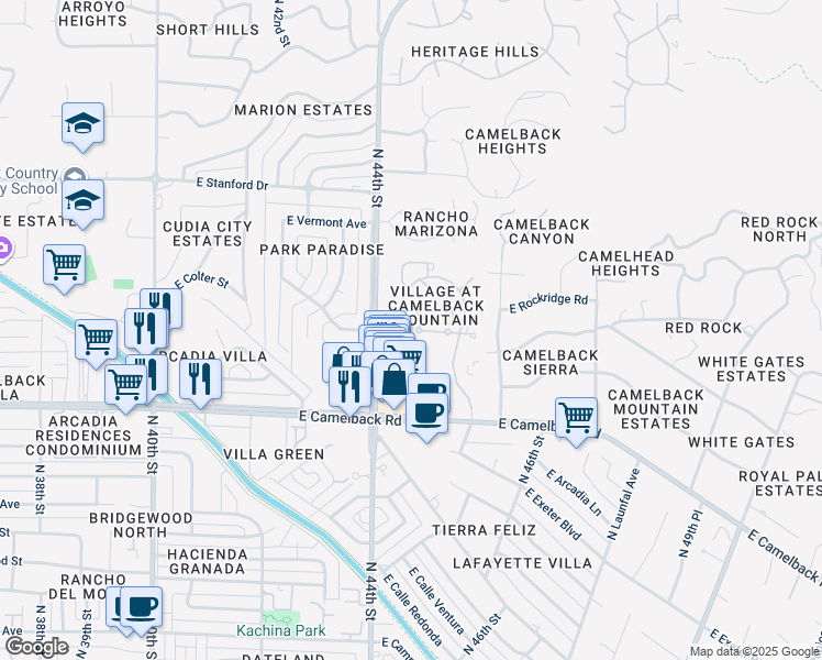 map of restaurants, bars, coffee shops, grocery stores, and more near 4432 East Camelback Road in Phoenix