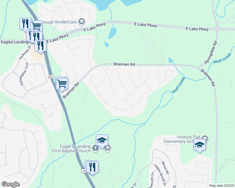 map of restaurants, bars, coffee shops, grocery stores, and more near 172 Rockport Drive in McDonough