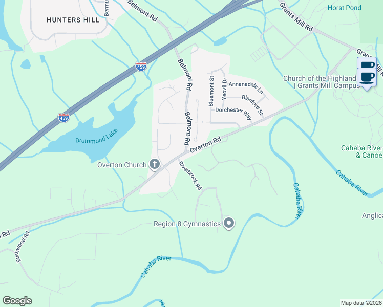 map of restaurants, bars, coffee shops, grocery stores, and more near 305 Barrington Court in Irondale