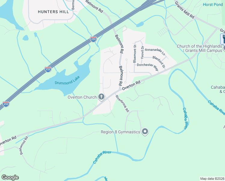 map of restaurants, bars, coffee shops, grocery stores, and more near 3890 Belmont Road in Irondale
