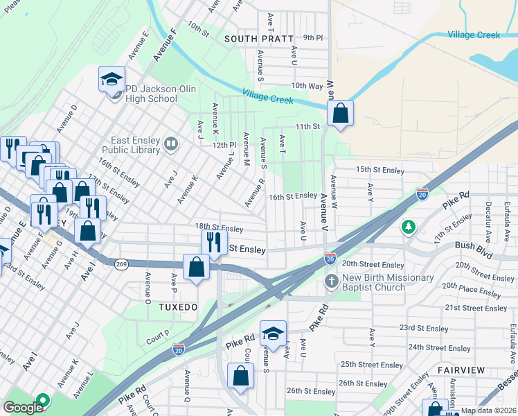 map of restaurants, bars, coffee shops, grocery stores, and more near 1300 Avenue South in Birmingham