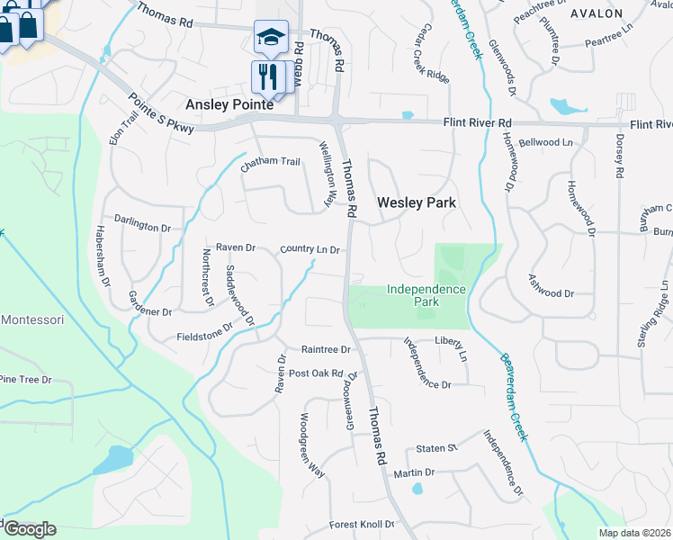 map of restaurants, bars, coffee shops, grocery stores, and more near 8892 Thomas Road in Jonesboro