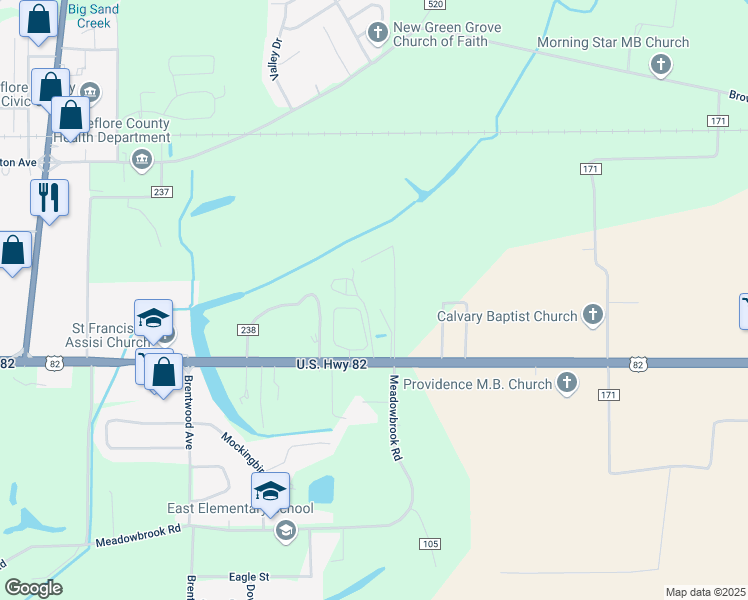map of restaurants, bars, coffee shops, grocery stores, and more near 3011 U.S. 82 in Greenwood