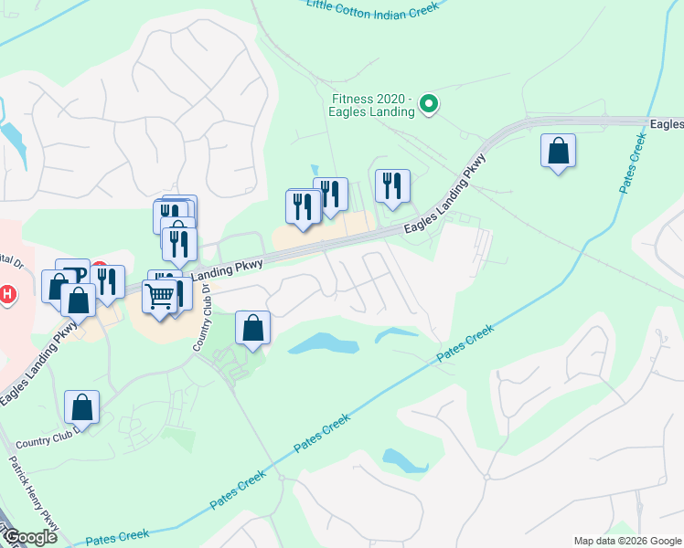 map of restaurants, bars, coffee shops, grocery stores, and more near 218 Prestwick Way North in Stockbridge