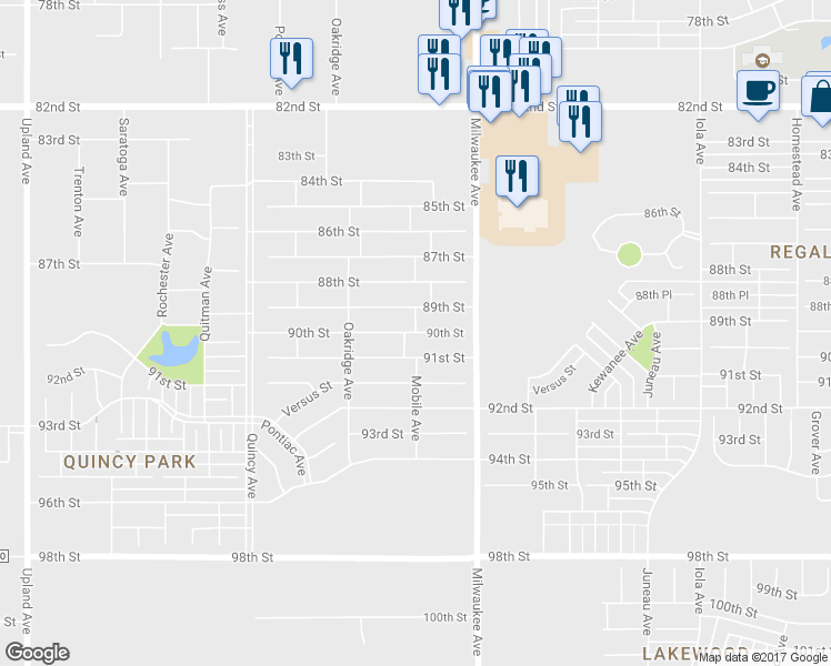 map of restaurants, bars, coffee shops, grocery stores, and more near Mobile Avenue in Lubbock