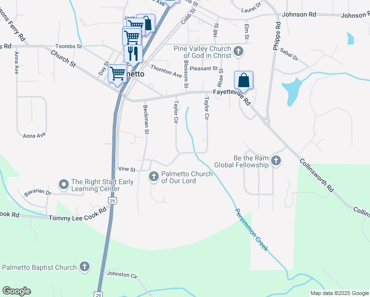 map of restaurants, bars, coffee shops, grocery stores, and more near 232 Taylor Circle in Palmetto