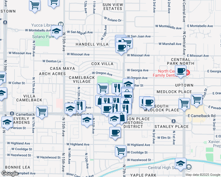 map of restaurants, bars, coffee shops, grocery stores, and more near 807 West Colter Street in Phoenix