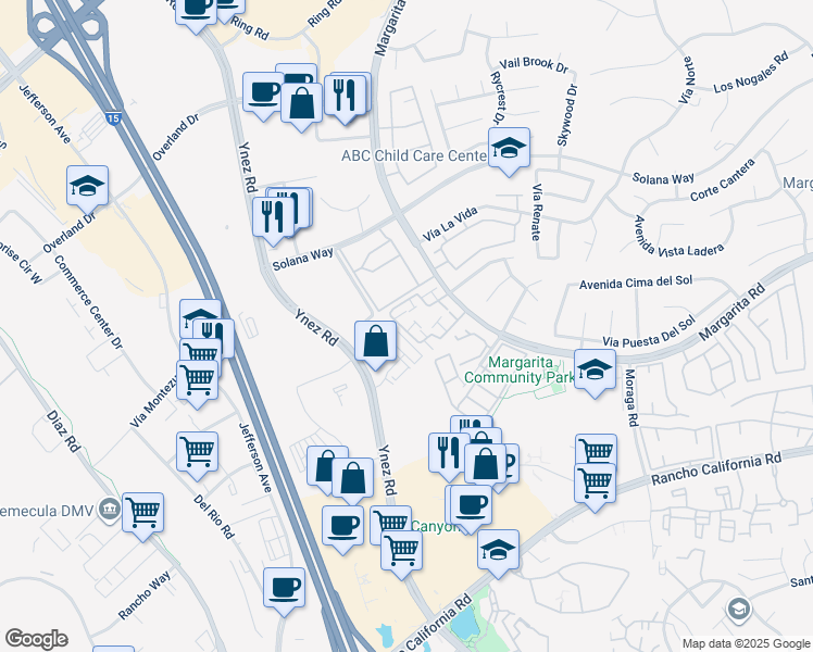 map of restaurants, bars, coffee shops, grocery stores, and more near 29527 Cara Way in Temecula