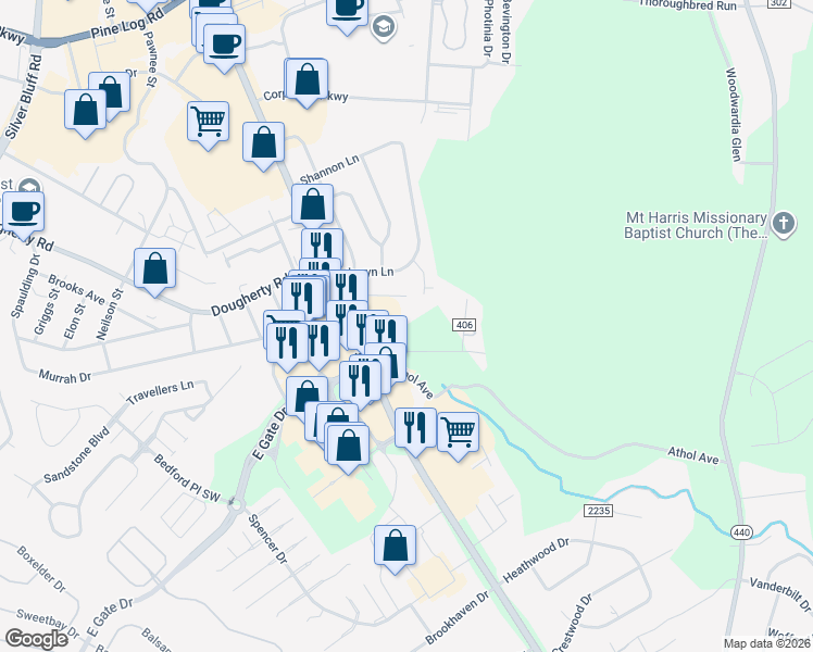 map of restaurants, bars, coffee shops, grocery stores, and more near 101-199 Ginger Lane in Aiken