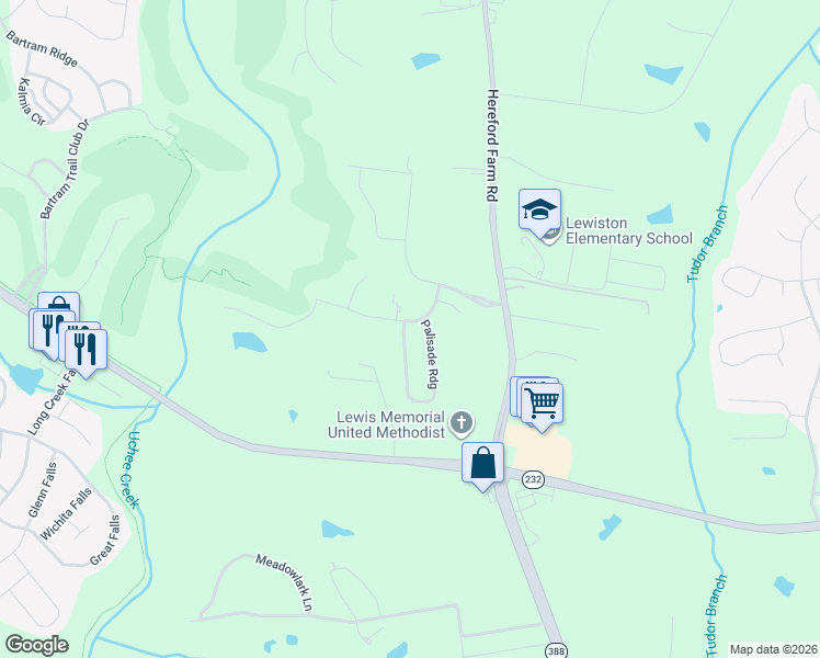 map of restaurants, bars, coffee shops, grocery stores, and more near 1707 Stablebridge Way in Evans