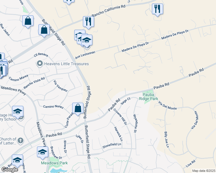 map of restaurants, bars, coffee shops, grocery stores, and more near 41050 Mesa Robles Road in Temecula