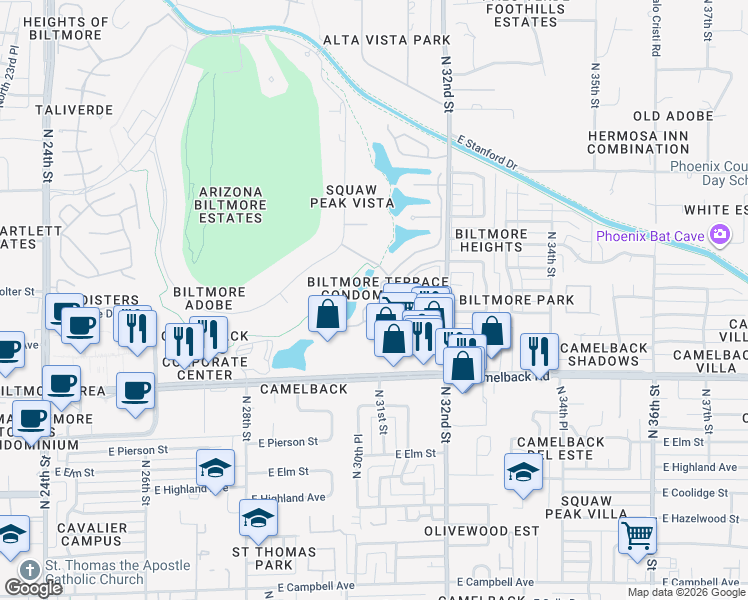 map of restaurants, bars, coffee shops, grocery stores, and more near in Phoenix