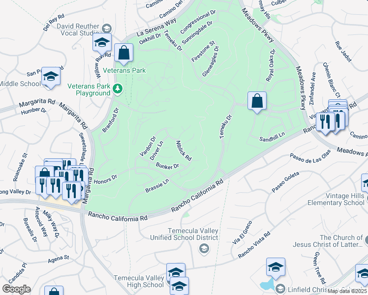 map of restaurants, bars, coffee shops, grocery stores, and more near 31097 Nassau Court in Temecula