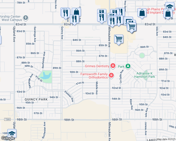 map of restaurants, bars, coffee shops, grocery stores, and more near 6614 90th Street in Lubbock