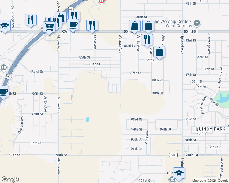 map of restaurants, bars, coffee shops, grocery stores, and more near 8805 Wausau Avenue in Lubbock