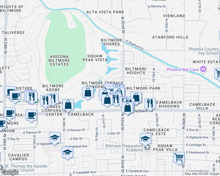 map of restaurants, bars, coffee shops, grocery stores, and more near in Phoenix