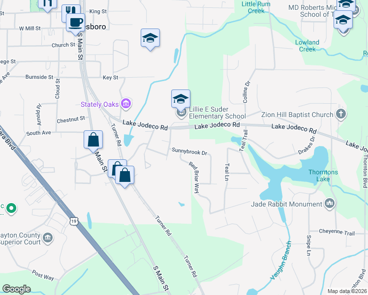 map of restaurants, bars, coffee shops, grocery stores, and more near 1406 Sunnybrook Drive in Jonesboro