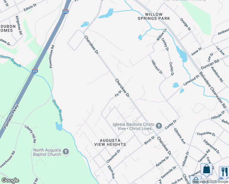 map of restaurants, bars, coffee shops, grocery stores, and more near 324 Fir Street in North Augusta