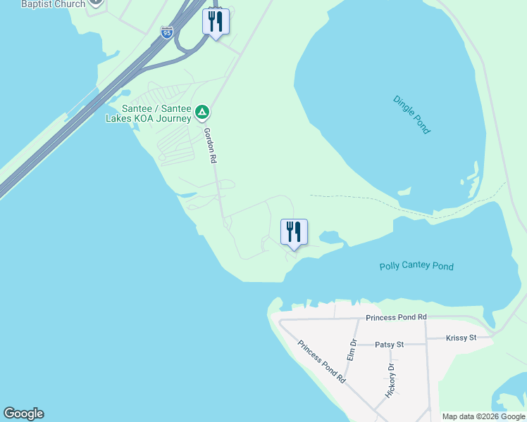 map of restaurants, bars, coffee shops, grocery stores, and more near Dingle Pond Road in Summerton