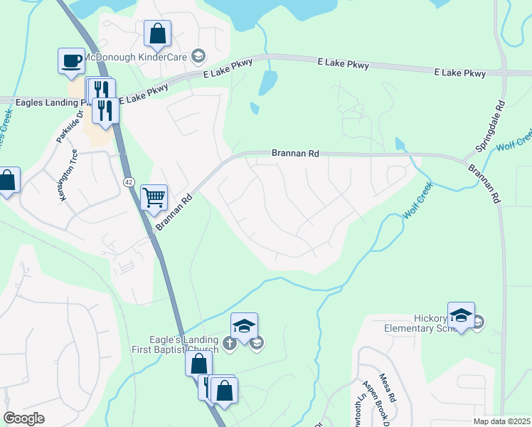map of restaurants, bars, coffee shops, grocery stores, and more near 152 Rockport Drive in McDonough