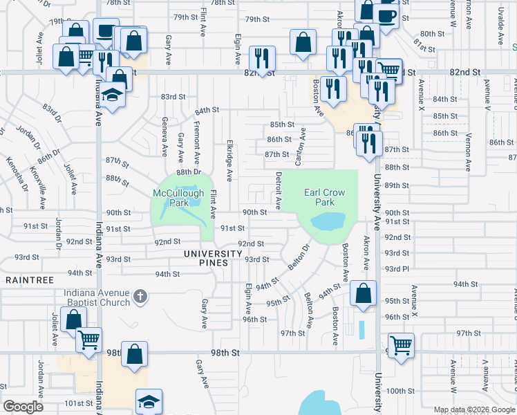 map of restaurants, bars, coffee shops, grocery stores, and more near 8914 Elgin Avenue in Lubbock