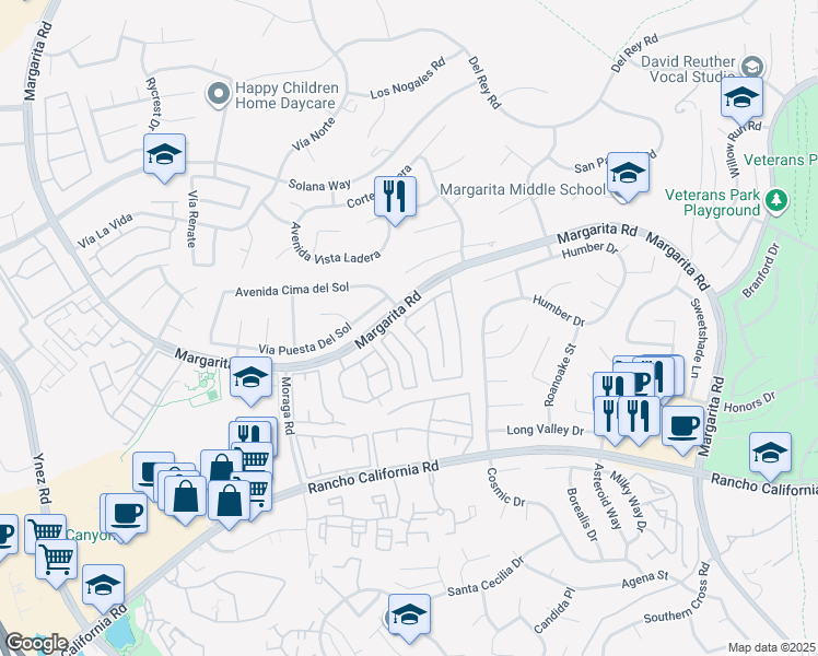 map of restaurants, bars, coffee shops, grocery stores, and more near 42116 Orange Blossom Drive in Temecula