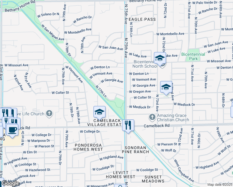 map of restaurants, bars, coffee shops, grocery stores, and more near 7240 West Colter Street in Glendale