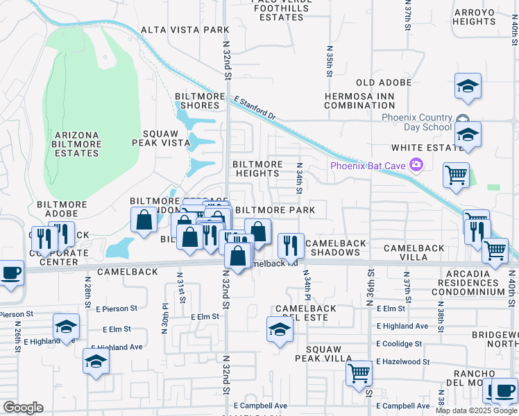 map of restaurants, bars, coffee shops, grocery stores, and more near 5119 North 32nd Place in Phoenix