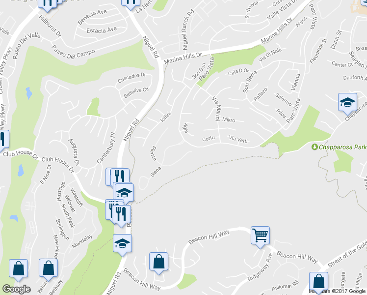 map of restaurants, bars, coffee shops, grocery stores, and more near 8 Siena in Laguna Niguel