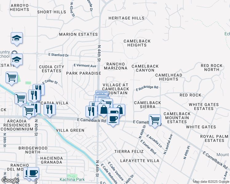map of restaurants, bars, coffee shops, grocery stores, and more near 4434 East Camelback Road in Phoenix