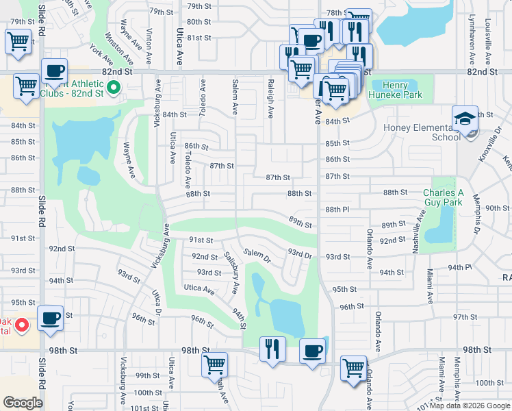 map of restaurants, bars, coffee shops, grocery stores, and more near 4425 88th St in Lubbock