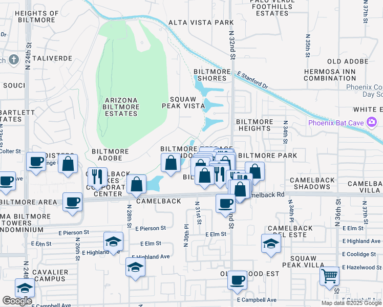 map of restaurants, bars, coffee shops, grocery stores, and more near 5124 North 31st Place in Phoenix