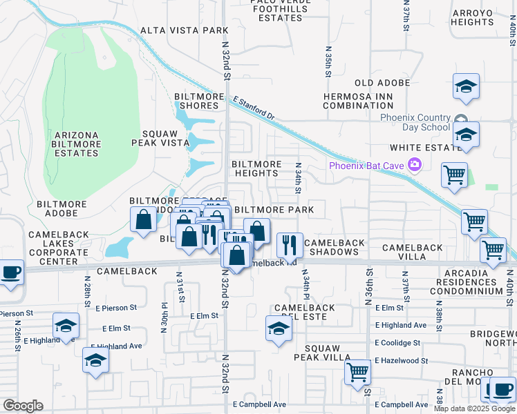 map of restaurants, bars, coffee shops, grocery stores, and more near 5119 North 32nd Place in Phoenix