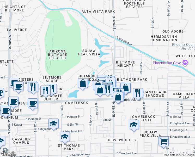 map of restaurants, bars, coffee shops, grocery stores, and more near in Phoenix