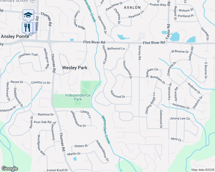 map of restaurants, bars, coffee shops, grocery stores, and more near 9105 Homewood Drive in Riverdale