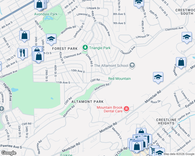 map of restaurants, bars, coffee shops, grocery stores, and more near 1007 Essex Road in Birmingham
