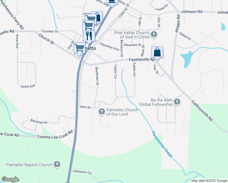 map of restaurants, bars, coffee shops, grocery stores, and more near 125 Taylor Circle in Palmetto